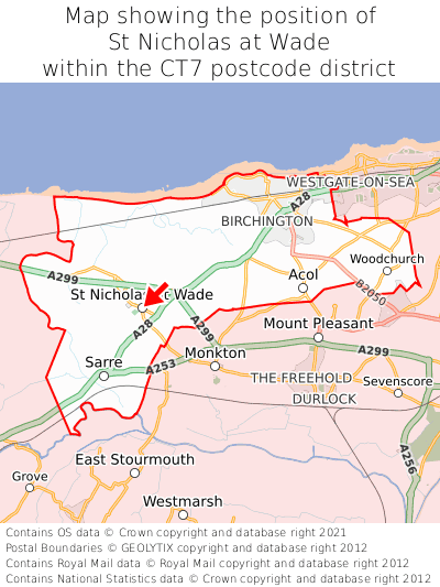 Map showing location of St Nicholas at Wade within CT7