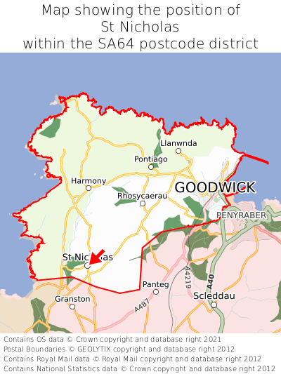 Map showing location of St Nicholas within SA64