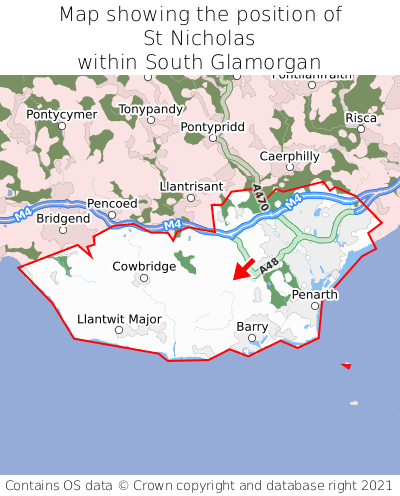 Map showing location of St Nicholas within South Glamorgan