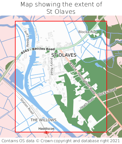 Map showing extent of St Olaves as bounding box