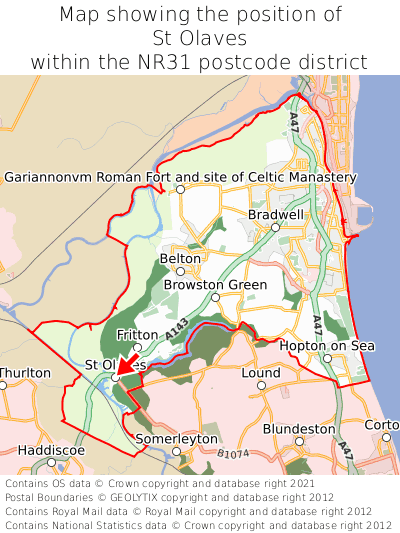 Map showing location of St Olaves within NR31