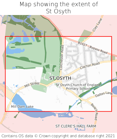 Map showing extent of St Osyth as bounding box