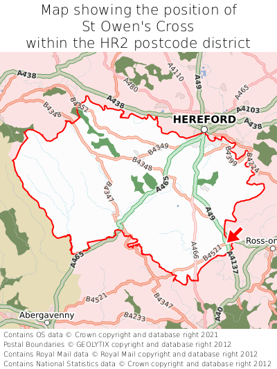 Map showing location of St Owen's Cross within HR2