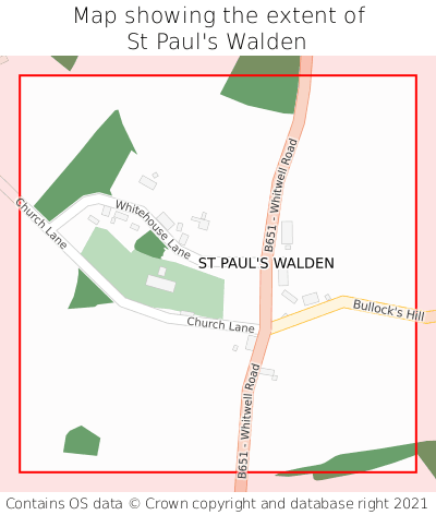 Map showing extent of St Paul's Walden as bounding box