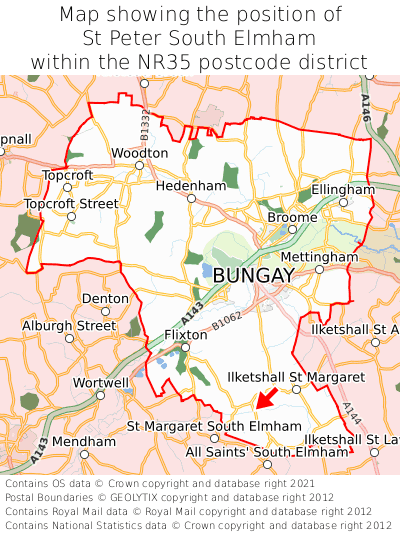 Map showing location of St Peter South Elmham within NR35