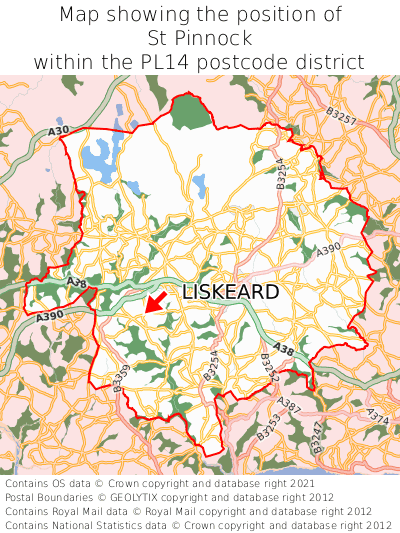 Map showing location of St Pinnock within PL14