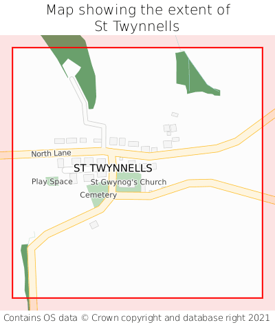 Map showing extent of St Twynnells as bounding box