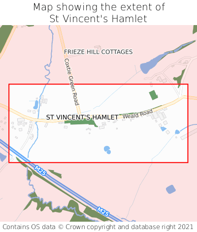 Map showing extent of St Vincent's Hamlet as bounding box