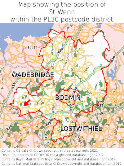 Map showing location of St Wenn within PL30