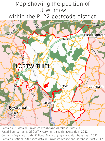 Map showing location of St Winnow within PL22