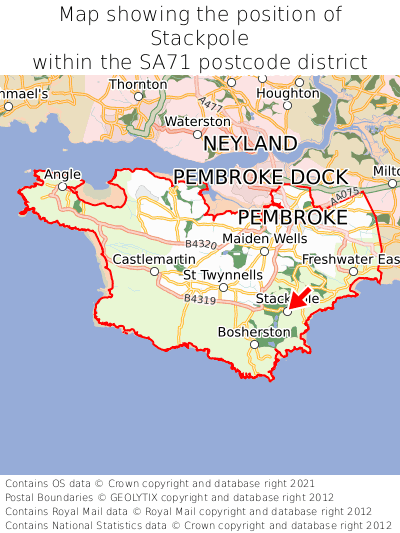 Map showing location of Stackpole within SA71
