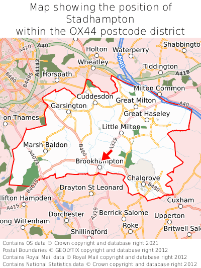 Map showing location of Stadhampton within OX44