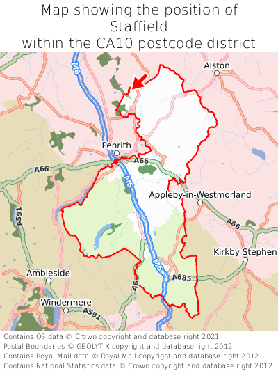 Map showing location of Staffield within CA10