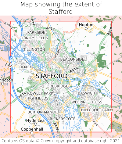 Map showing extent of Stafford as bounding box