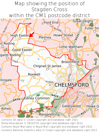 Map showing location of Stagden Cross within CM1