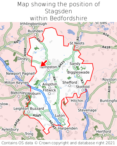 Map showing location of Stagsden within Bedfordshire