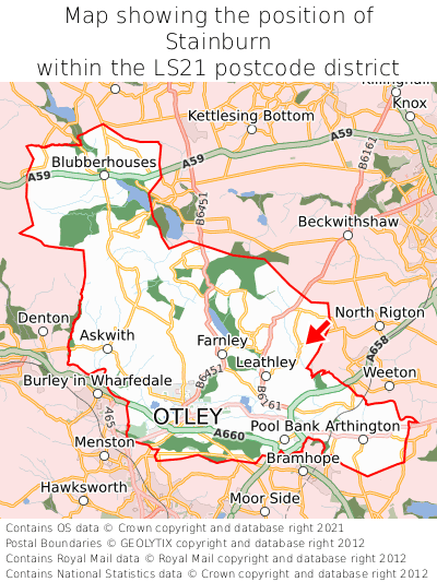 Map showing location of Stainburn within LS21