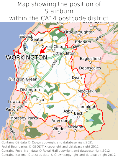 Map showing location of Stainburn within CA14