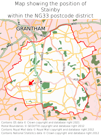 Map showing location of Stainby within NG33