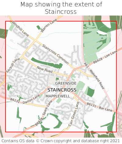 Map showing extent of Staincross as bounding box
