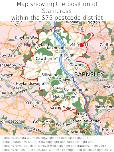 Map showing location of Staincross within S75