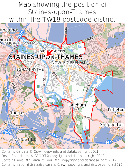 Map showing location of Staines-upon-Thames within TW18