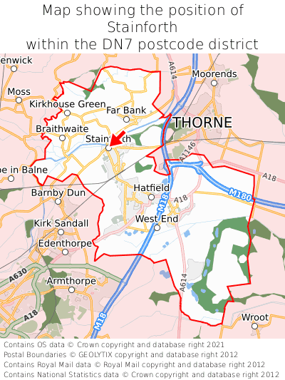 Map showing location of Stainforth within DN7