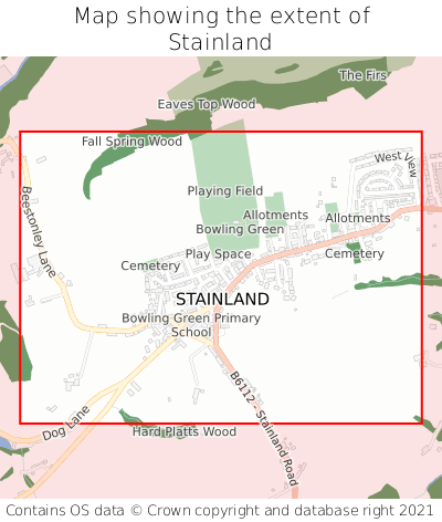 Map showing extent of Stainland as bounding box