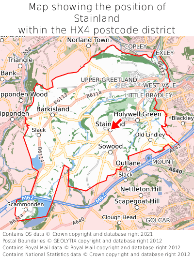 Map showing location of Stainland within HX4