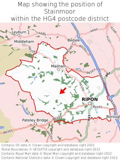 Map showing location of Stainmoor within HG4