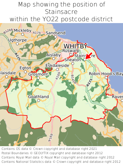 Map showing location of Stainsacre within YO22