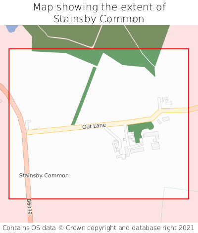 Map showing extent of Stainsby Common as bounding box