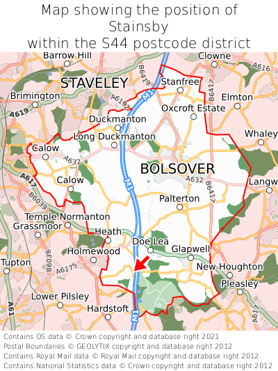 Map showing location of Stainsby within S44