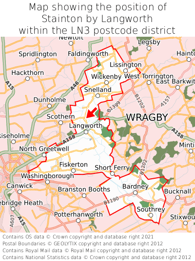 Map showing location of Stainton by Langworth within LN3