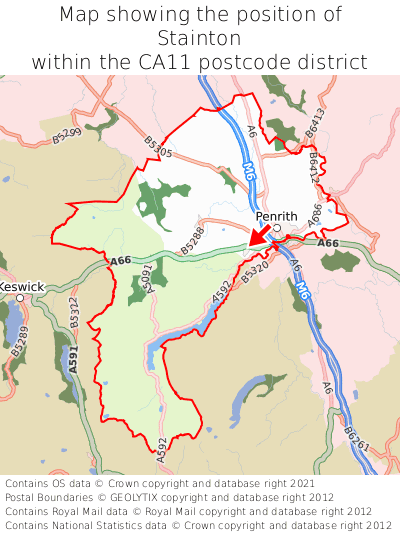 Map showing location of Stainton within CA11