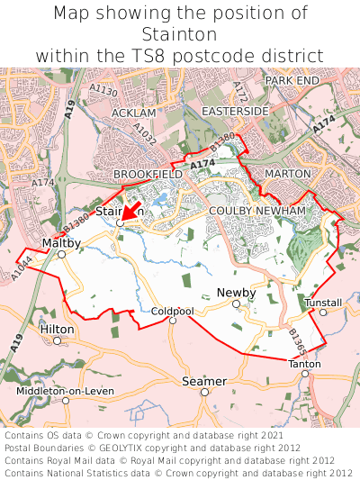 Map showing location of Stainton within TS8