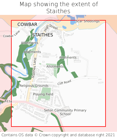 Map showing extent of Staithes as bounding box