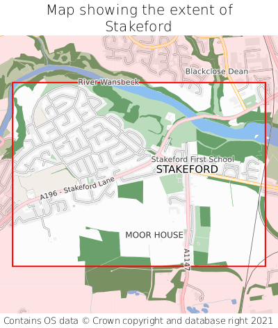 Map showing extent of Stakeford as bounding box