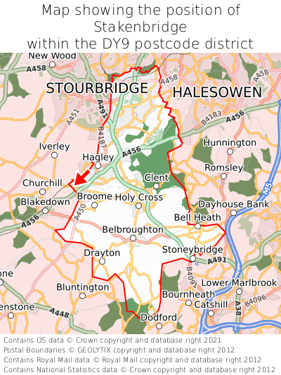 Map showing location of Stakenbridge within DY9