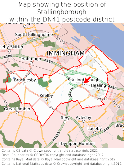 Map showing location of Stallingborough within DN41