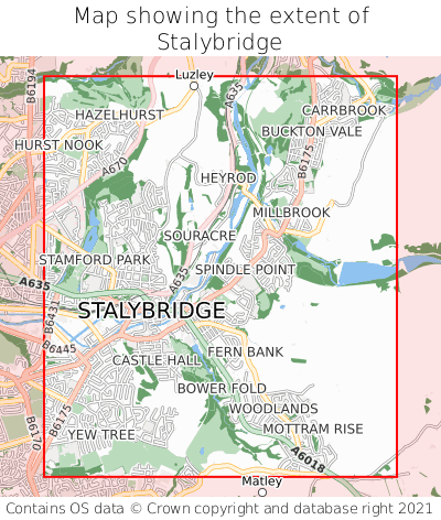 Map showing extent of Stalybridge as bounding box