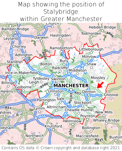 Map showing location of Stalybridge within Greater Manchester