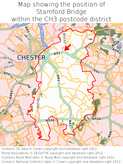 Map showing location of Stamford Bridge within CH3