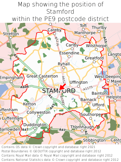 Map showing location of Stamford within PE9