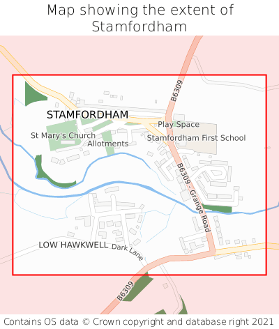 Map showing extent of Stamfordham as bounding box