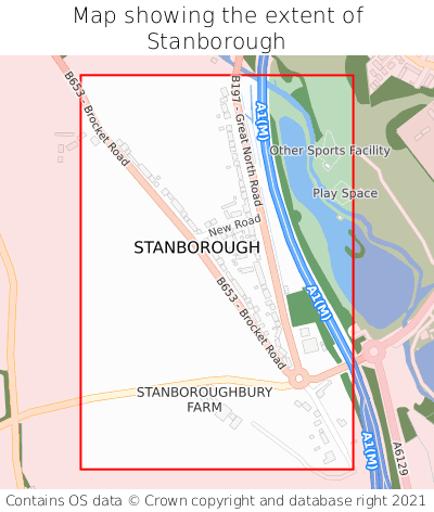 Map showing extent of Stanborough as bounding box