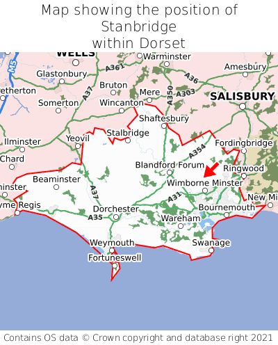 Map showing location of Stanbridge within Dorset