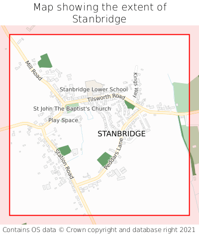 Map showing extent of Stanbridge as bounding box