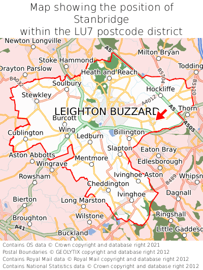 Map showing location of Stanbridge within LU7