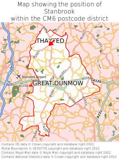 Map showing location of Stanbrook within CM6